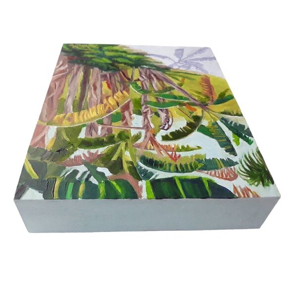 “Banana Trees“ Original oil painting on Cradled Wood Panel 8"w x 10"h x 2"d - Picture 6 of 9